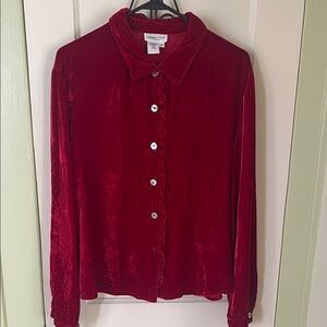 Coldwater Creek Red Velvet Button-Down Shirt